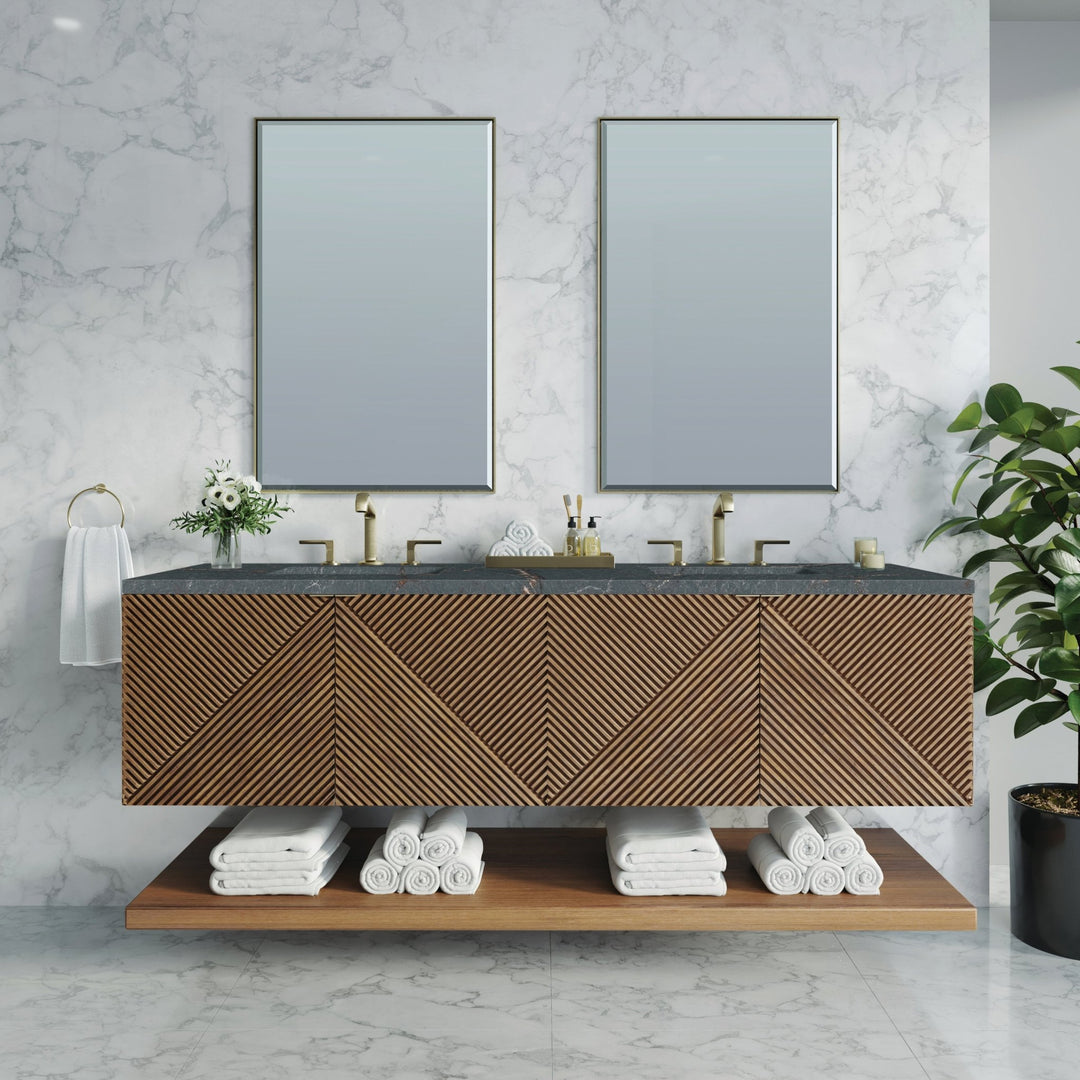 Marcello 72" Double Vanity, Chestnut w/ 3 CM Parisien Bleu Top w/FreePower Wireless Charger