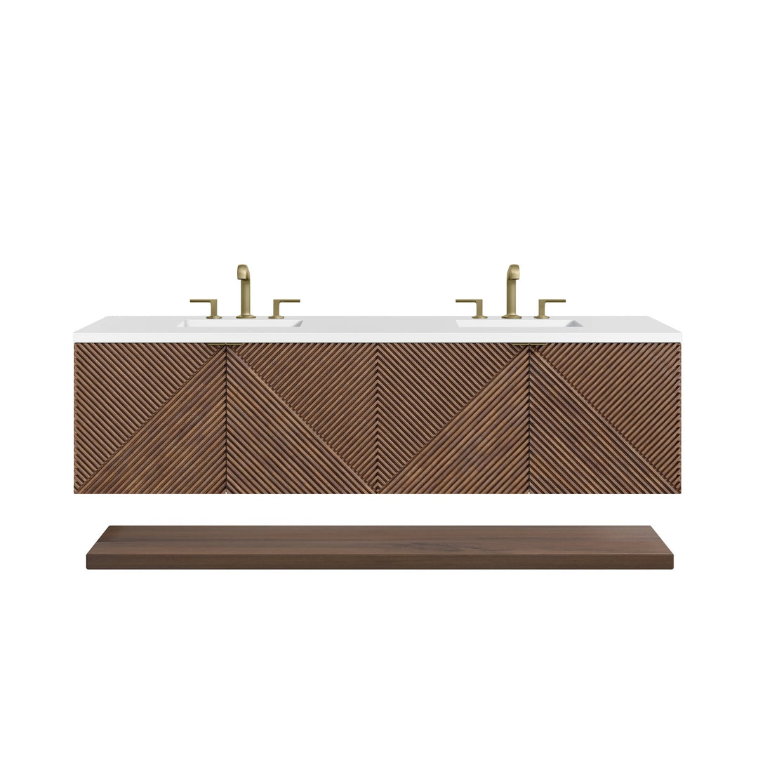 Marcello 72" Double Vanity, Chestnut w/ 3 CM White Zeus Top