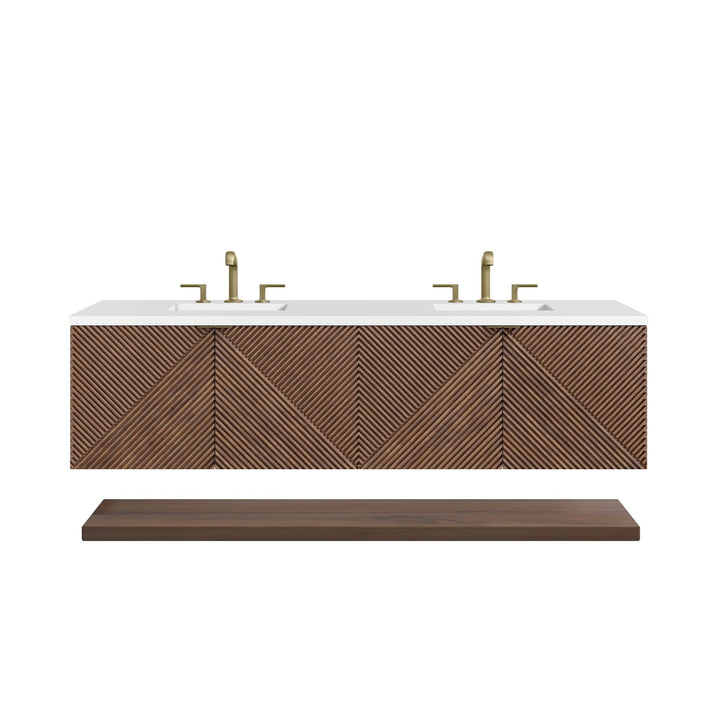 Marcello 72" Double Vanity, Chestnut w/ 3 CM White Zeus Top