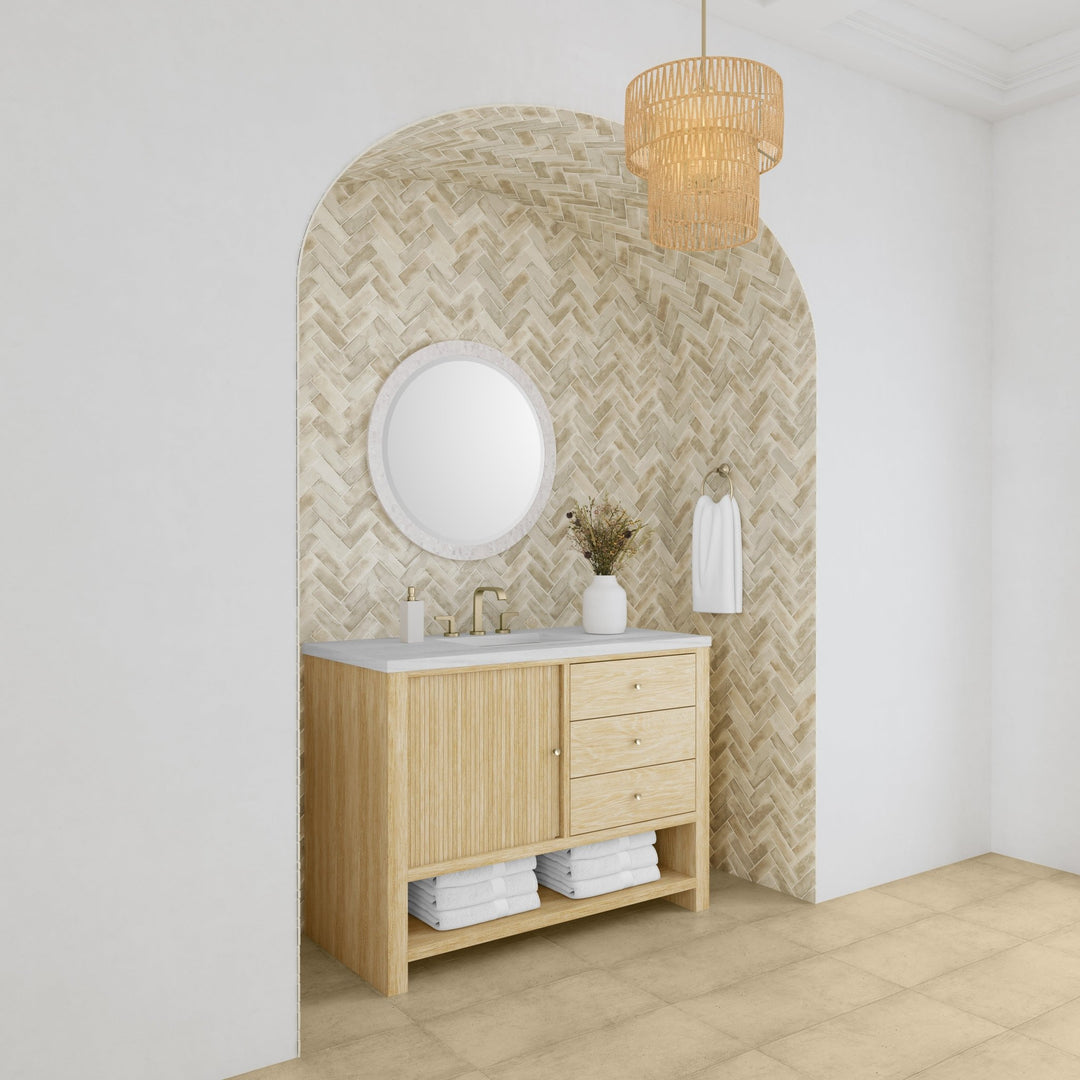 Marigot 48" Single Vanity, Sunwashed Oak w/ 3 CM Arctic Fall Solid Surface Top