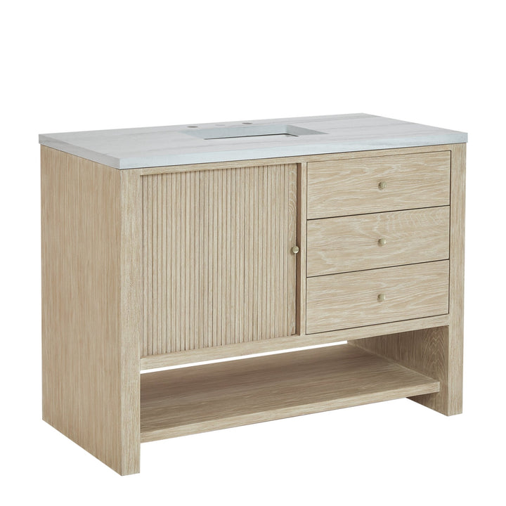 Marigot 48" Single Vanity, Sunwashed Oak w/ 3 CM Arctic Fall Solid Surface Top