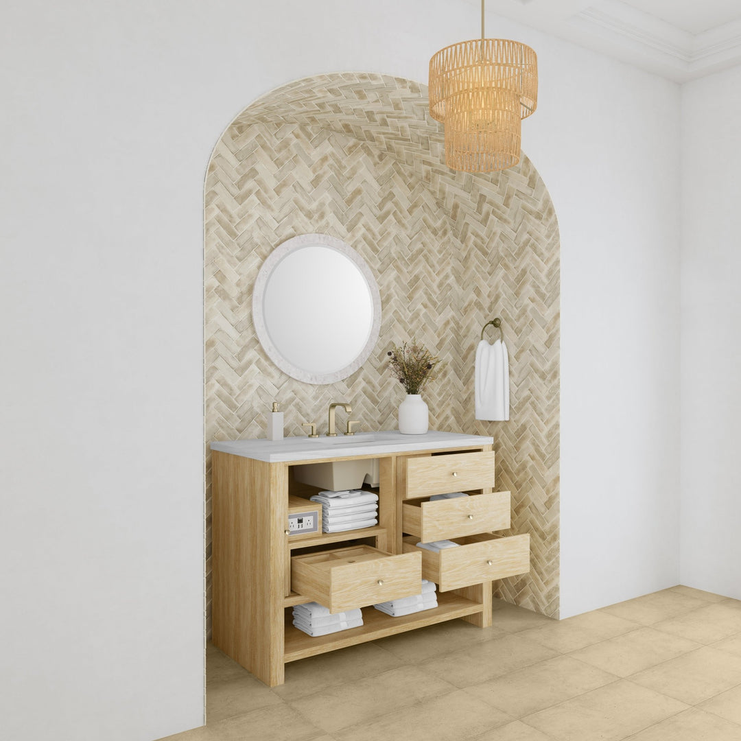 Marigot 48" Single Vanity, Sunwashed Oak w/ 3 CM Arctic Fall Solid Surface Top