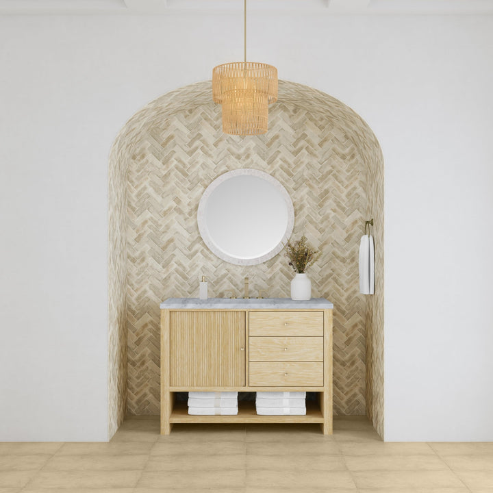 Marigot 48" Single Vanity, Sunwashed Oak w/ 3 CM Carrara White Marble Top