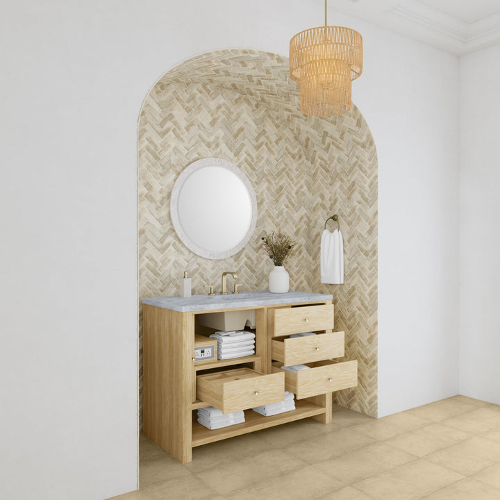 Marigot 48" Single Vanity, Sunwashed Oak w/ 3 CM Carrara White Marble Top