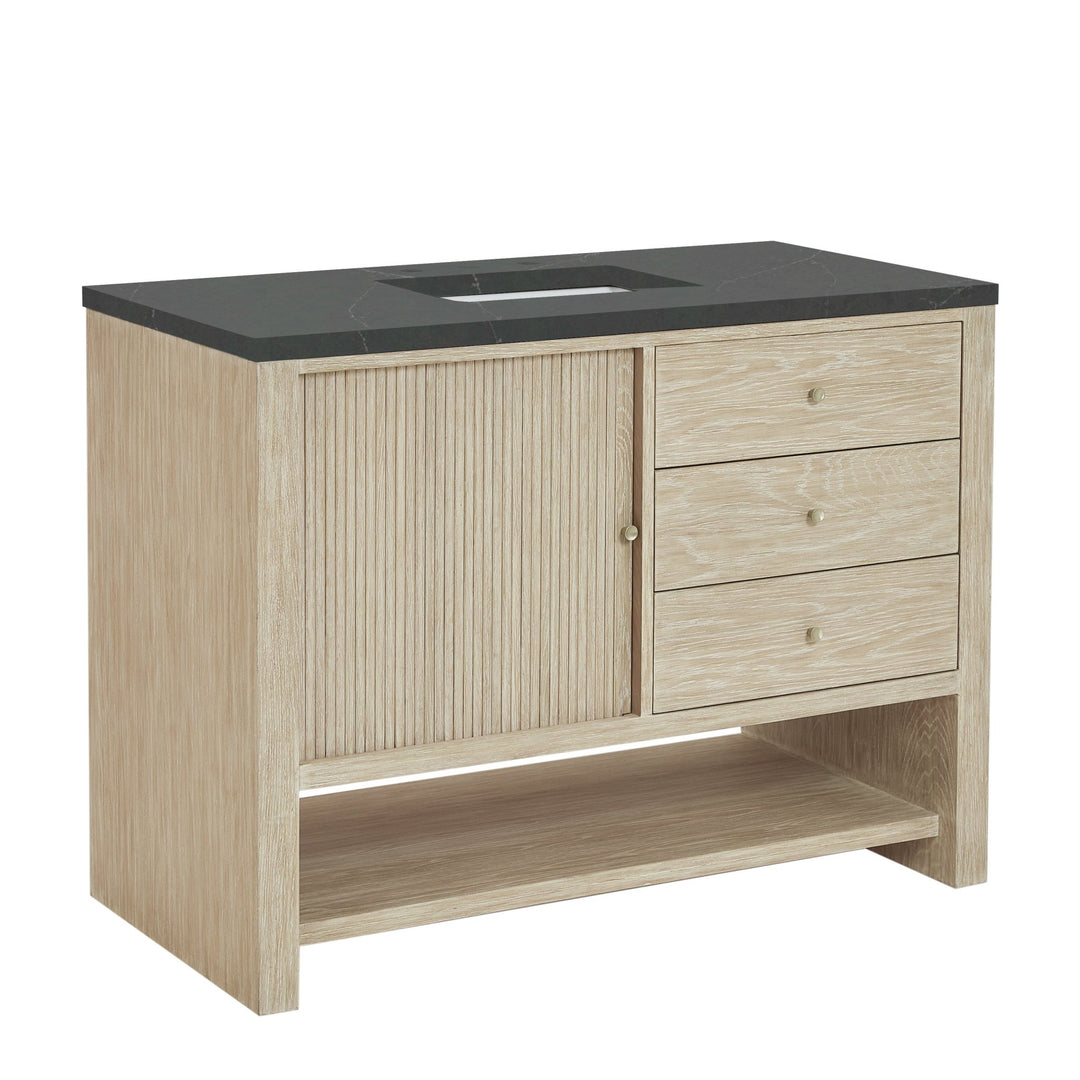 Marigot 48" Single Vanity, Sunwashed Oak w/ 3 CM Charcoal Soapstone Silestone Top