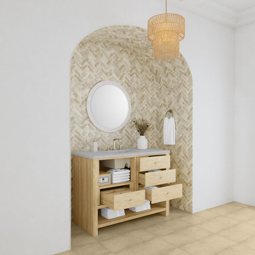 Marigot 48" Single Vanity, Sunwashed Oak w/ 3 CM Eternal Jasmine Pearl Silestone Top