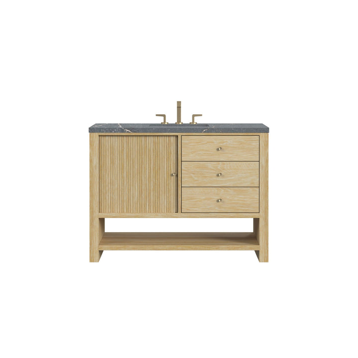 Marigot 48" Single Vanity, Sunwashed Oak w/ 3 CM Parisien Bleu Silestone Top w/ FreePower Wireless Charger