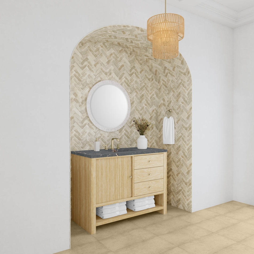 Marigot 48" Single Vanity, Sunwashed Oak w/ 3 CM Parisien Bleu Silestone Top w/ FreePower Wireless Charger