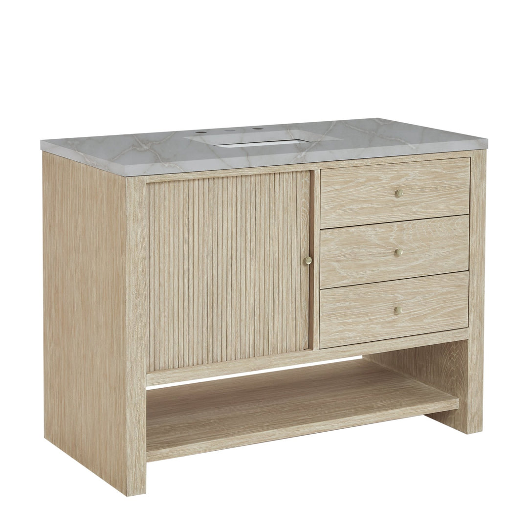 Marigot 48" Single Vanity, Sunwashed Oak w/ 3 CM Victorian Silver Silestone Top