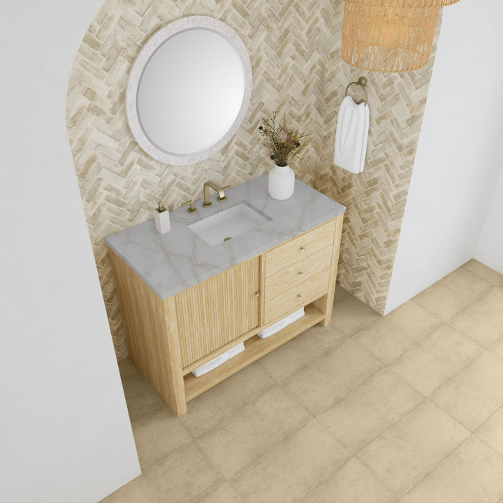 Marigot 48" Single Vanity, Sunwashed Oak w/ 3 CM Victorian Silver Silestone Top w/ FreePower Wireless Charger