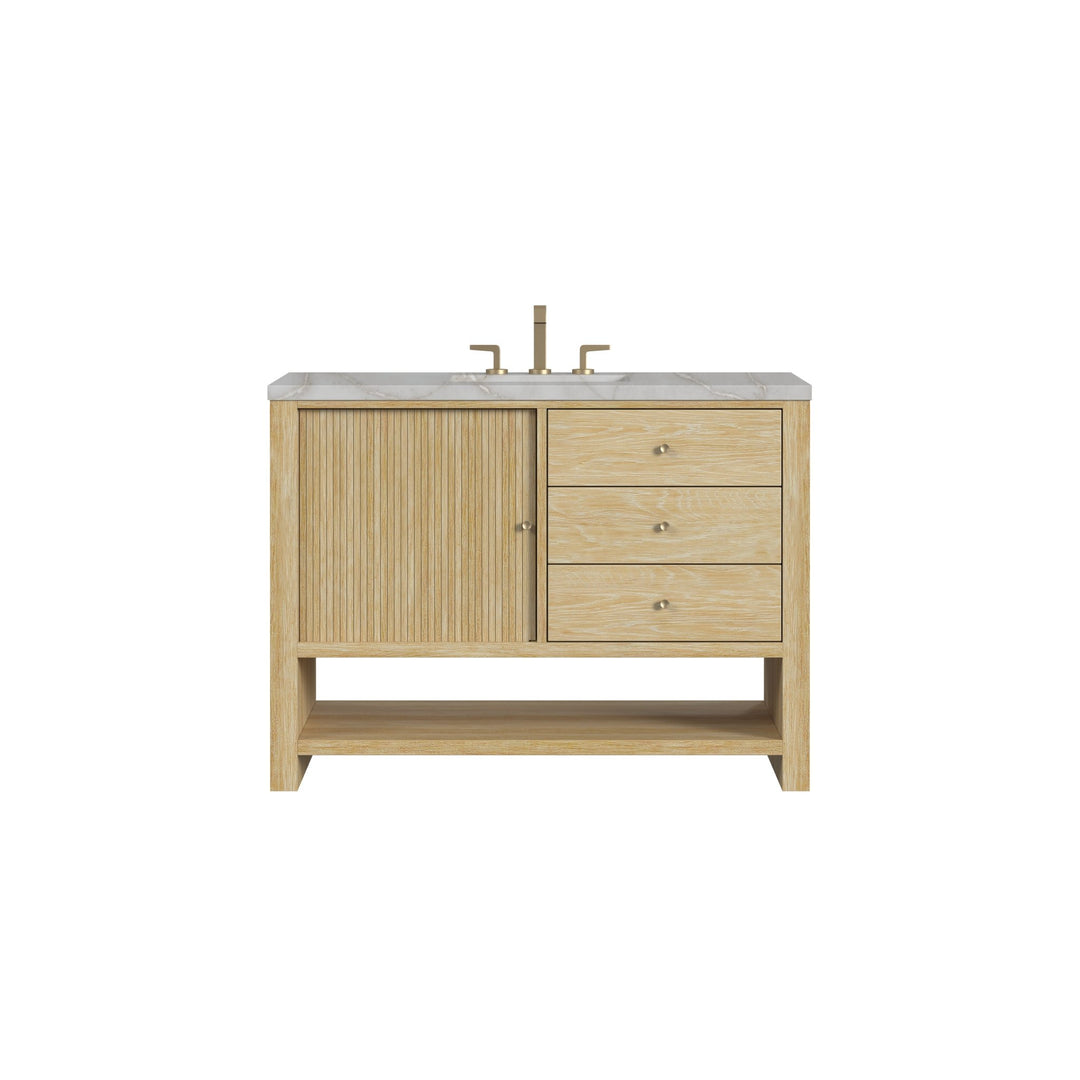 Marigot 48" Single Vanity, Sunwashed Oak w/ 3 CM Victorian Silver Silestone Top w/ FreePower Wireless Charger