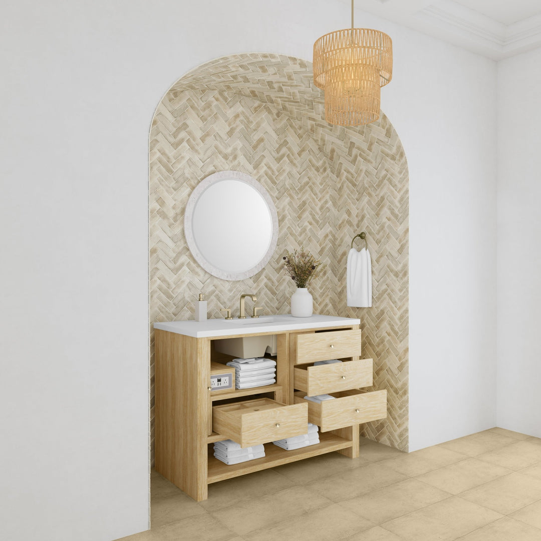Marigot 48" Single Vanity, Sunwashed Oak w/ 3 CM White Zeus Silestone Top