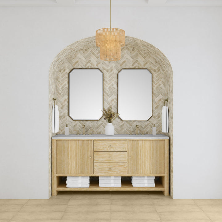 Marigot 72" Double Vanity, Sunwashed Oak w/ 3 CM Arctic Fall Solid Surface Top