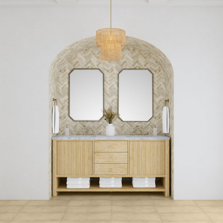 Marigot 72" Double Vanity, Sunwashed Oak w/ 3 CM Carrara White Marble Top