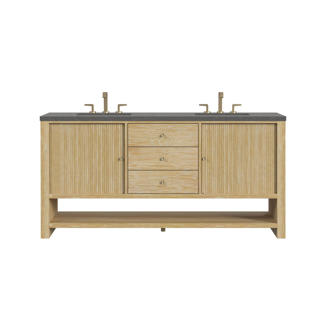 Marigot 72" Double Vanity, Sunwashed Oak w/ 3 CM Charcoal Soapstone Silestone Top