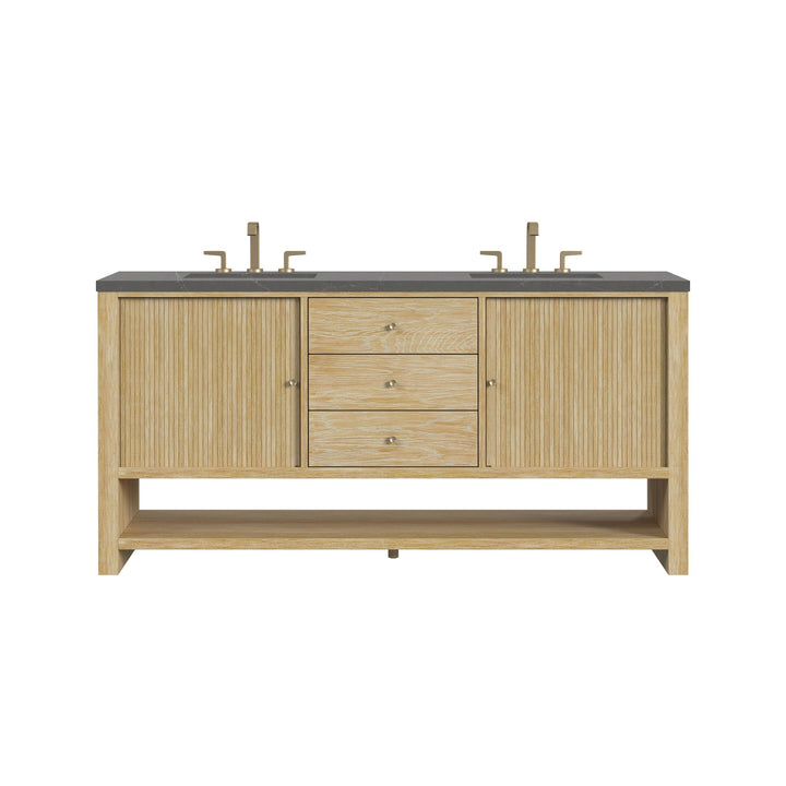 Marigot 72" Double Vanity, Sunwashed Oak w/ 3 CM Charcoal Soapstone Silestone Top