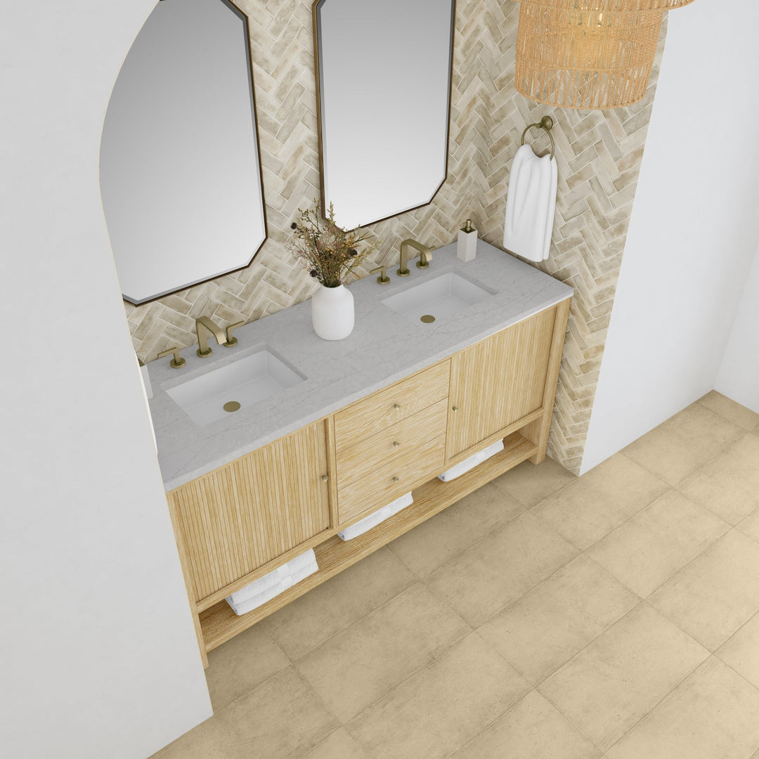 Marigot 72" Double Vanity, Sunwashed Oak w/ 3 CM Eternal Jasmine Pearl Silestone Top w/ FreePower Wireless Charger