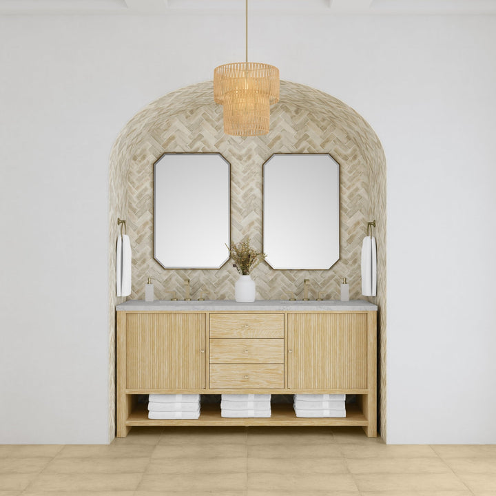 Marigot 72" Double Vanity, Sunwashed Oak w/ 3 CM Eternal Jasmine Pearl Silestone Top w/ FreePower Wireless Charger
