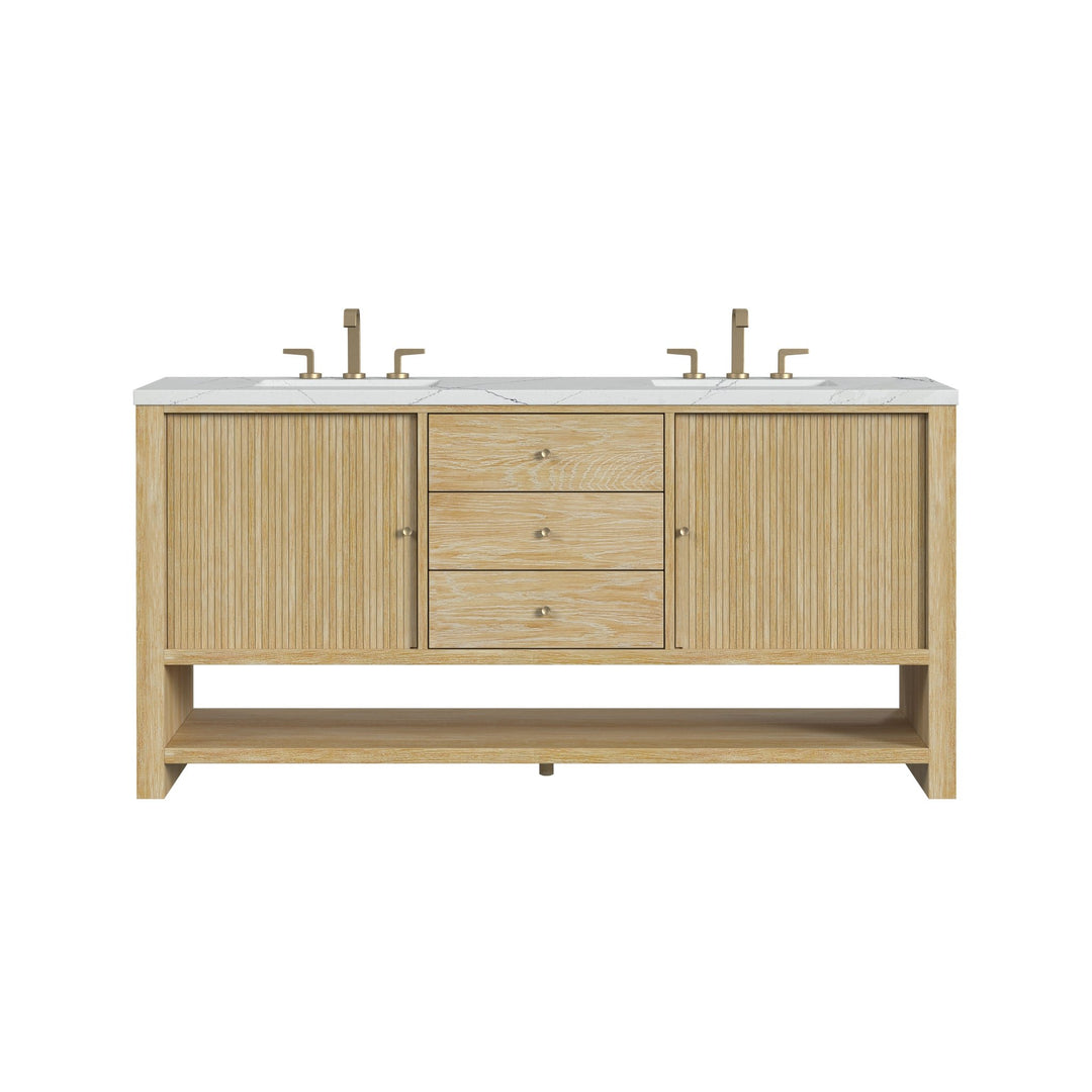 Marigot 72" Double Vanity, Sunwashed Oak w/ 3 CM Ethereal Noctis Silestone Top