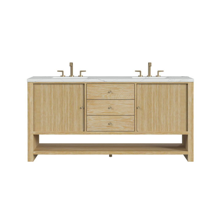 Marigot 72" Double Vanity, Sunwashed Oak w/ 3 CM Ethereal Noctis Silestone Top