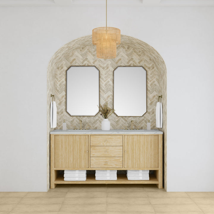 Marigot 72" Double Vanity, Sunwashed Oak w/ 3 CM Ethereal Noctis Silestone Top w/ FreePower Wireless Charger