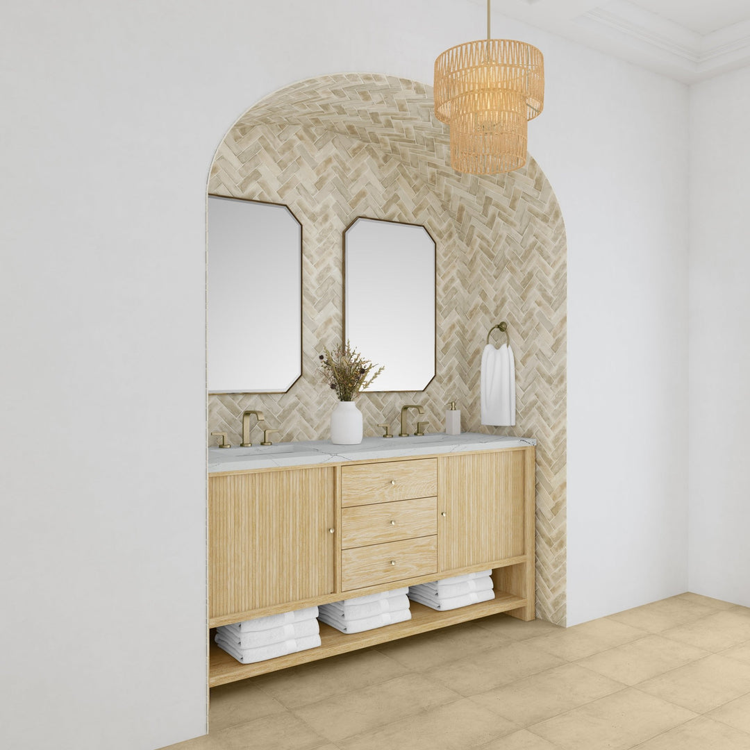 Marigot 72" Double Vanity, Sunwashed Oak w/ 3 CM Ethereal Noctis Silestone Top w/ FreePower Wireless Charger