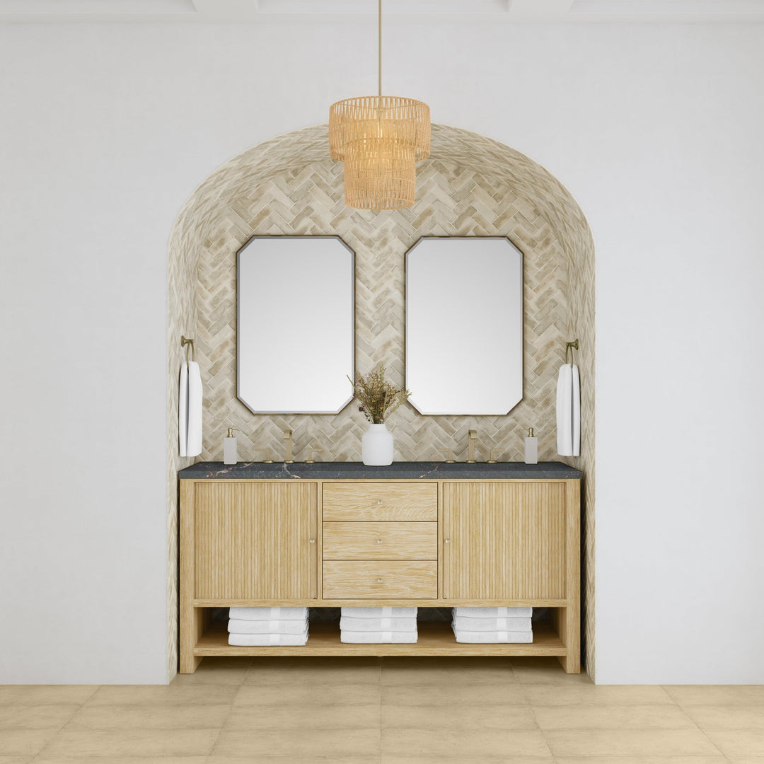 Marigot 72" Double Vanity, Sunwashed Oak w/ 3 CM Parisien Bleu Silestone Top w/ FreePower Wireless Charger
