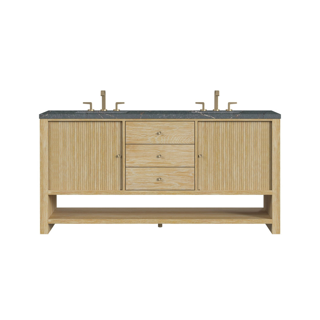 Marigot 72" Double Vanity, Sunwashed Oak w/ 3 CM Parisien Bleu Silestone Top w/ FreePower Wireless Charger
