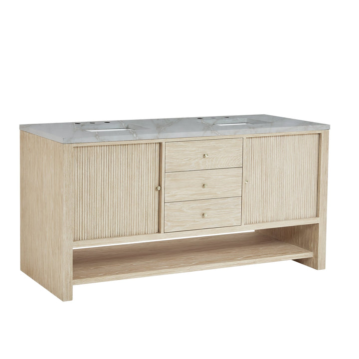 Marigot 72" Double Vanity, Sunwashed Oak w/ 3 CM Victorian Silver Silestone Top