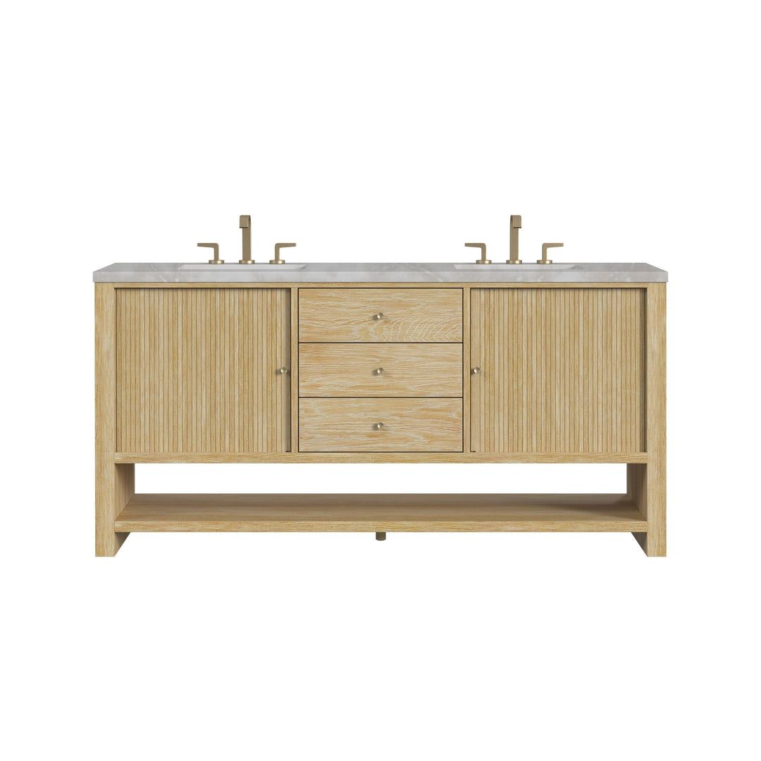 Marigot 72" Double Vanity, Sunwashed Oak w/ 3 CM Victorian Silver Silestone Top w/ FreePower Wireless Charger