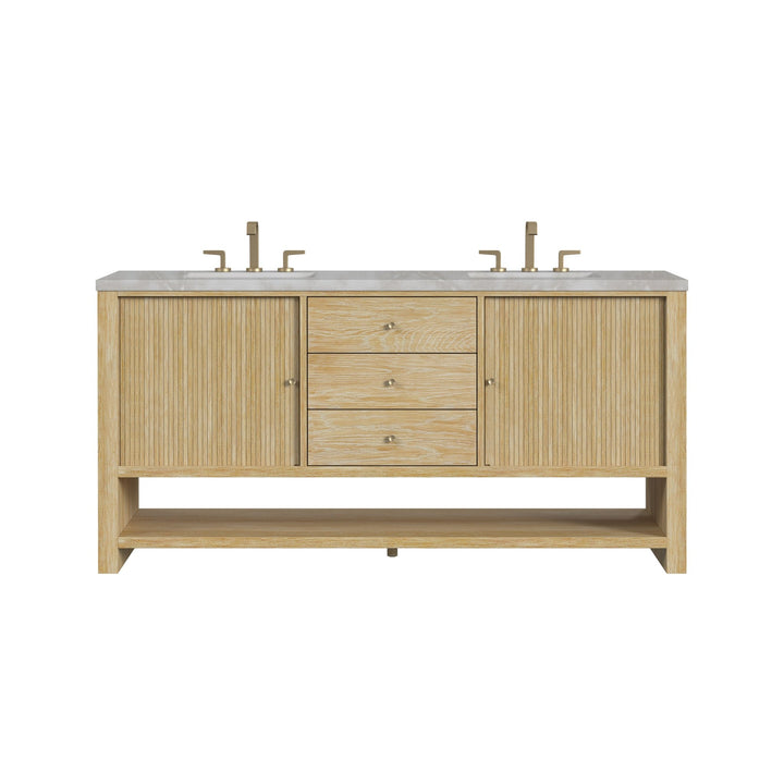 Marigot 72" Double Vanity, Sunwashed Oak w/ 3 CM Victorian Silver Silestone Top w/ FreePower Wireless Charger