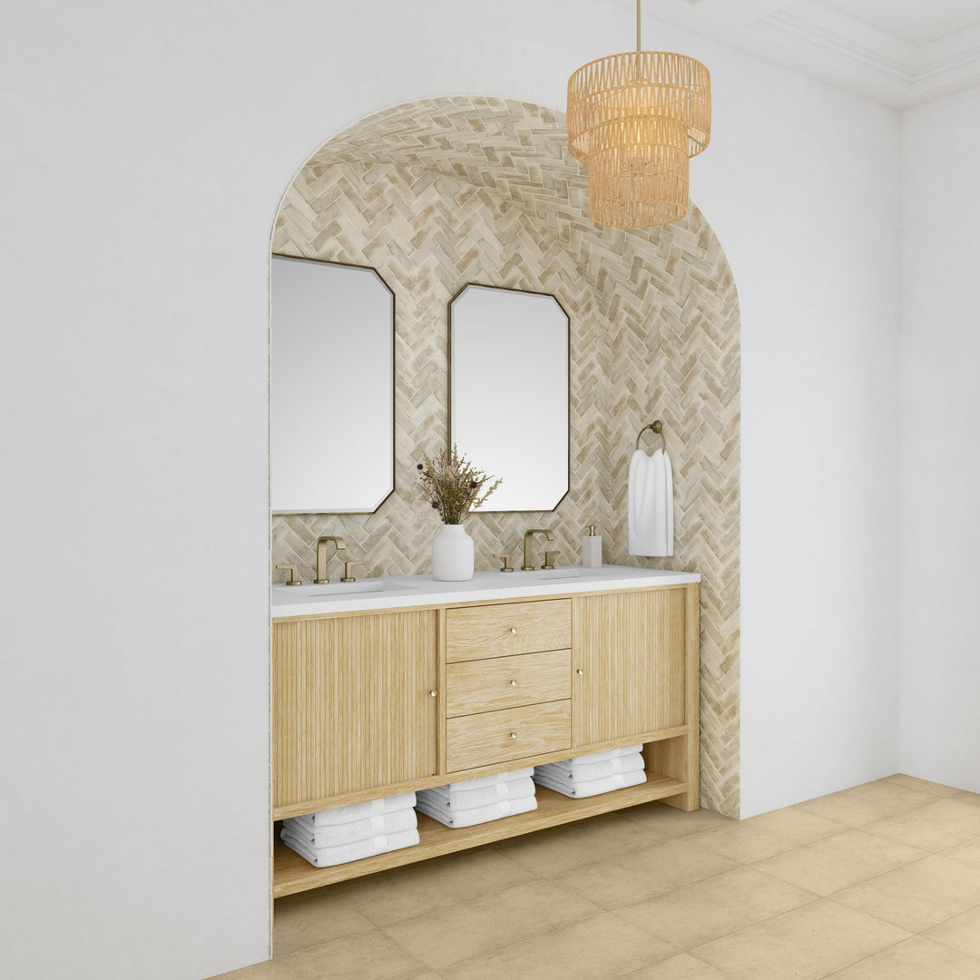 Marigot 72" Double Vanity, Sunwashed Oak w/ 3 CM White Zeus Silestone Top