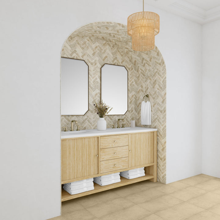Marigot 72" Double Vanity, Sunwashed Oak w/ 3 CM White Zeus Silestone Top