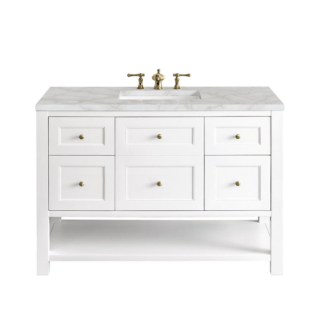 Breckenridge 48" Single Vanity, Bright White w/ 3 CM Victorian Silver Top w/FreePower Wireless Charger