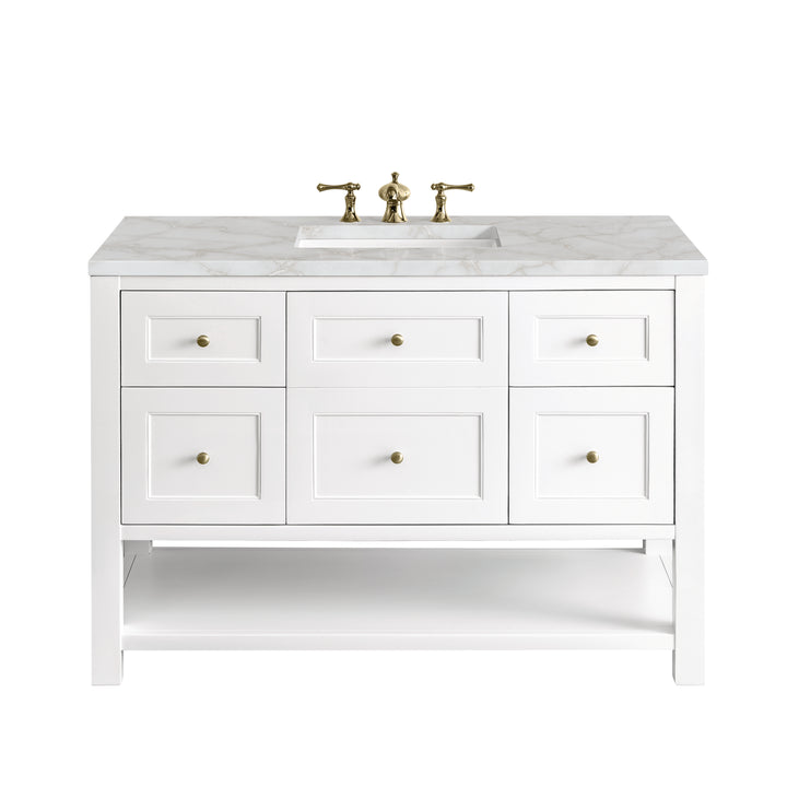 Breckenridge 48" Single Vanity, Bright White w/ 3 CM Victorian Silver Top w/FreePower Wireless Charger