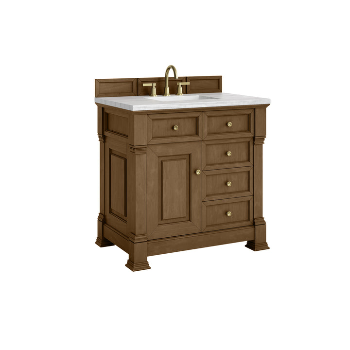 Brookfield 36" Single Vanity, Honey Oak w/ 3 CM Arctic Fall Solid Surface Top