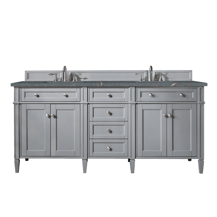 Brittany 72" Double Vanity, Urban Gray w/ 3 CM Parisien Bleu Silestone Top w/FreePower Wireless Charger