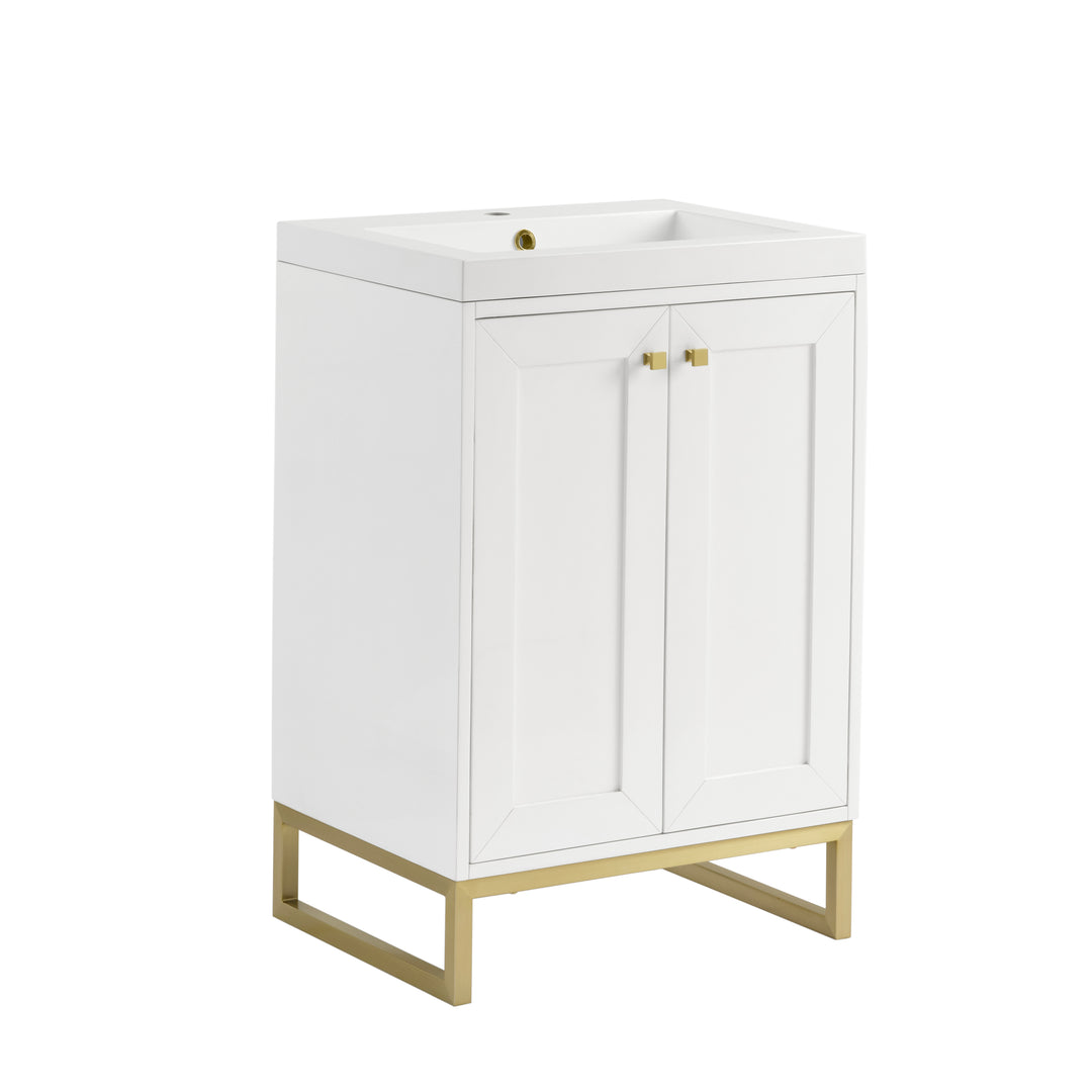 Chianti 24" Single Vanity, Glossy White, Champagne Brass, w/ White Glossy Composite Stone Top