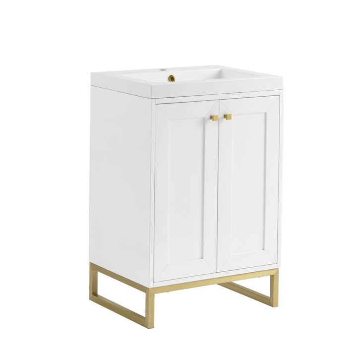 Chianti 24" Single Vanity, Glossy White, Champagne Brass, w/ White Glossy Composite Stone Top
