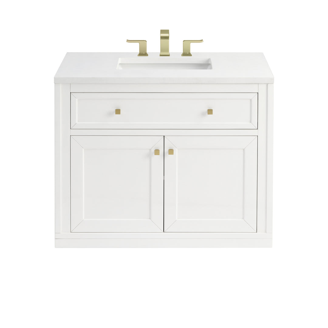 Chicago 36" Single Vanity, Glossy White, w/ 3 CM White Zeus Silestone® Top