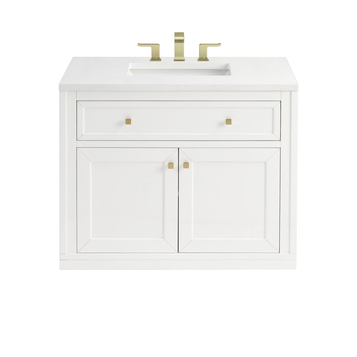 Chicago 36" Single Vanity, Glossy White, w/ 3 CM White Zeus Silestone® Top
