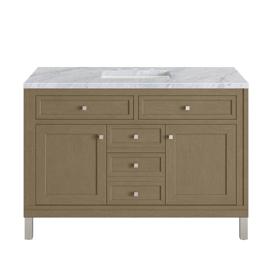 Chicago 48" Single Vanity, Walnut Whisper, w/ 3 CM Carrara Marble Top