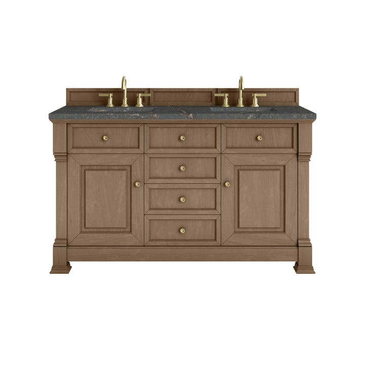 Brookfield 60" Double Vanity, Pecan w/ 3 CM Parisien Bleu Silestone® Top