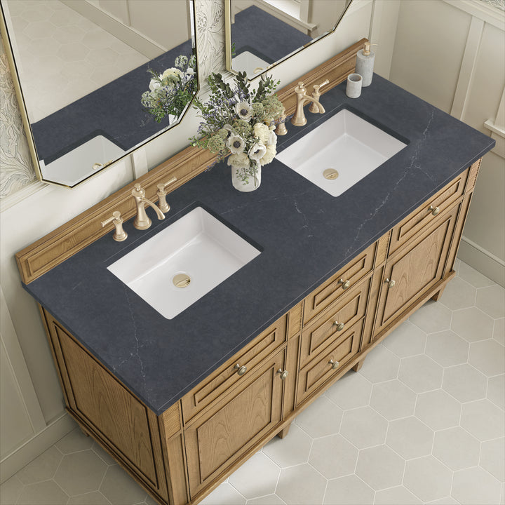 Lorelai 60" Double Vanity, Light Natural Oak w/ 3 CM Charcoal Soapstone Silestone Top