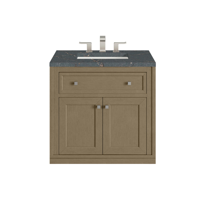 Chicago 30" Single Vanity, Walnut Whisper, w/ 3 CM Parisien Bleu Silestone® Top