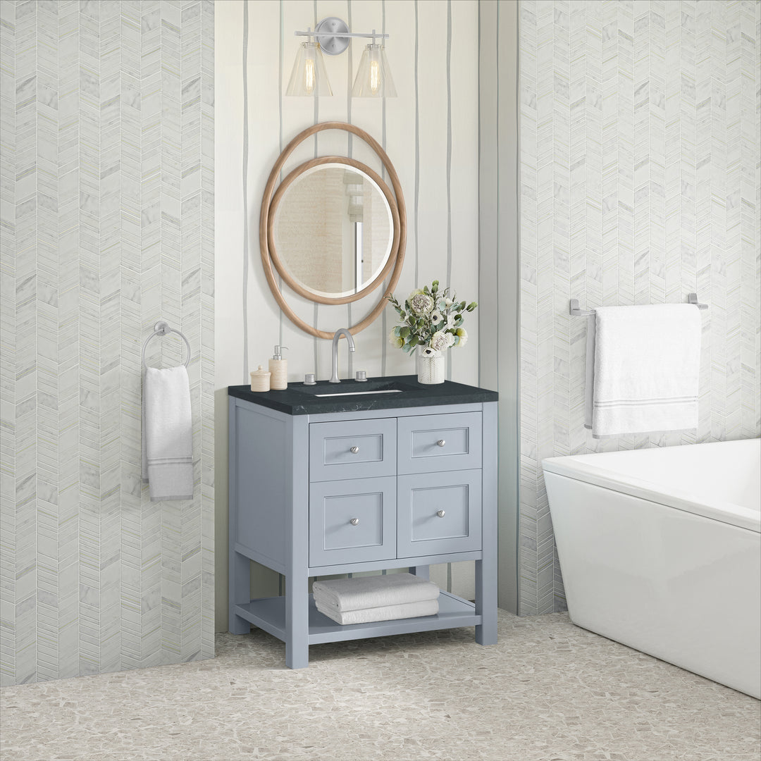 Breckenridge 30" Single Vanity, Serenity Blue, w/ 3 CM Charcoal Soapstone Quartz Top