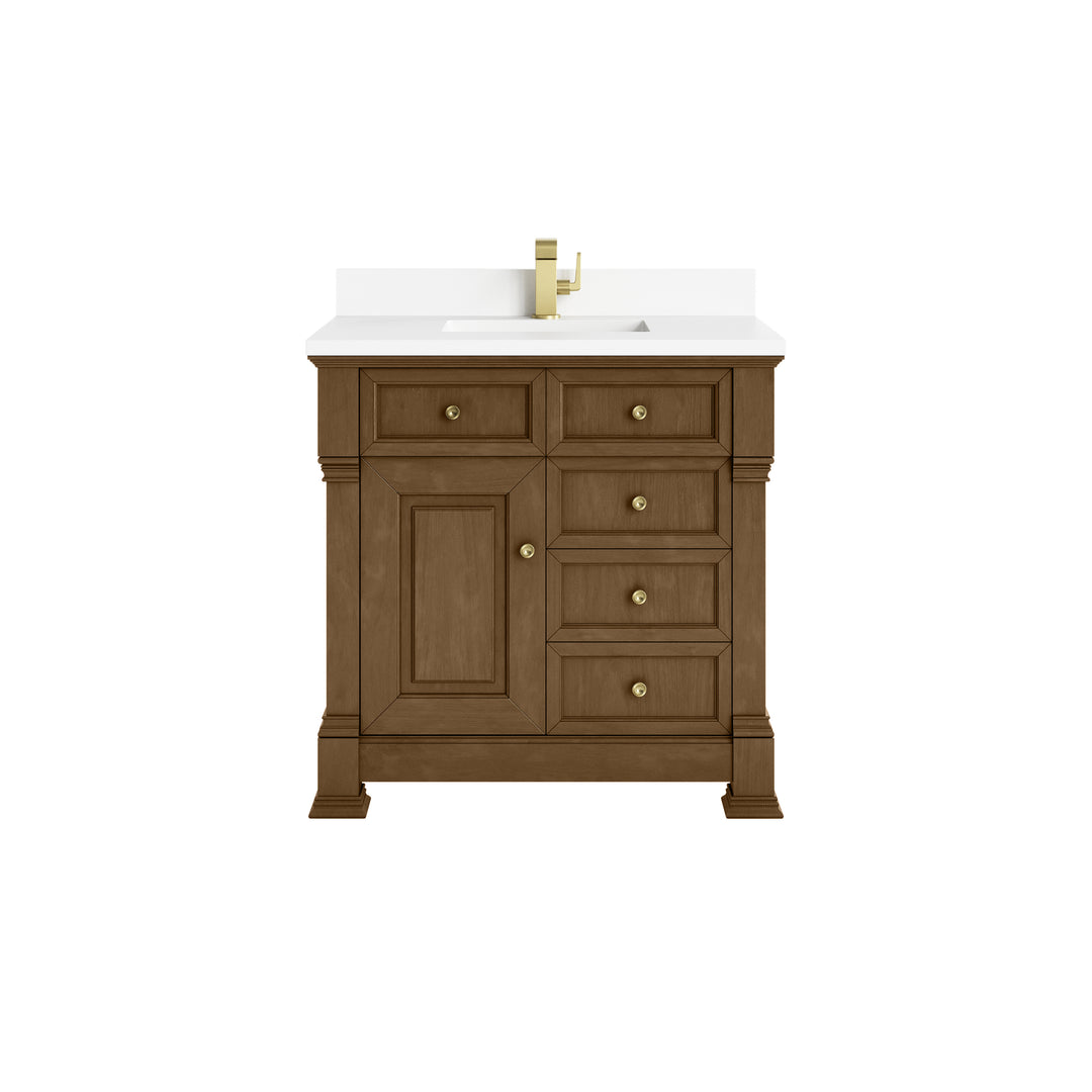 Brookfield 36" Single Vanity, Honey Oak w/ Single Hole 3 CM White Zeus Silestone® Top & Backsplash