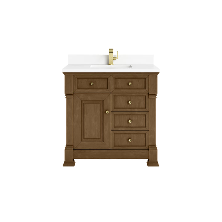 Brookfield 36" Single Vanity, Honey Oak w/ Single Hole 3 CM White Zeus Silestone® Top & Backsplash