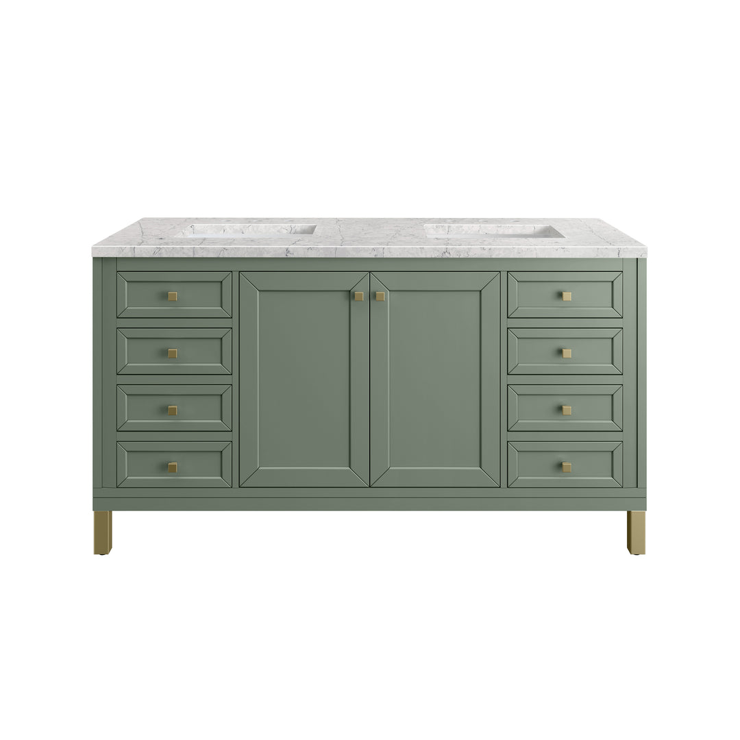 Chicago 60" Double Vanity, Smokey Celadon, w/ 3 CM Eternal Jasmine Pearl Silestone® Top
