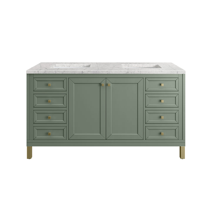 Chicago 60" Double Vanity, Smokey Celadon, w/ 3 CM Eternal Jasmine Pearl Silestone® Top